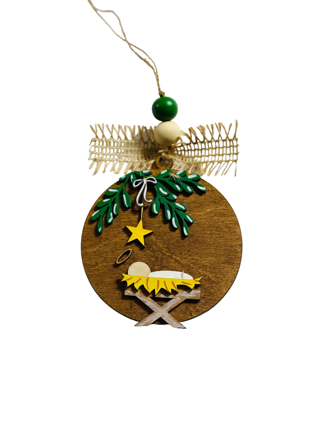 Set of 3 - Away in the Manger - Layered Wooden Christmas Ornaments