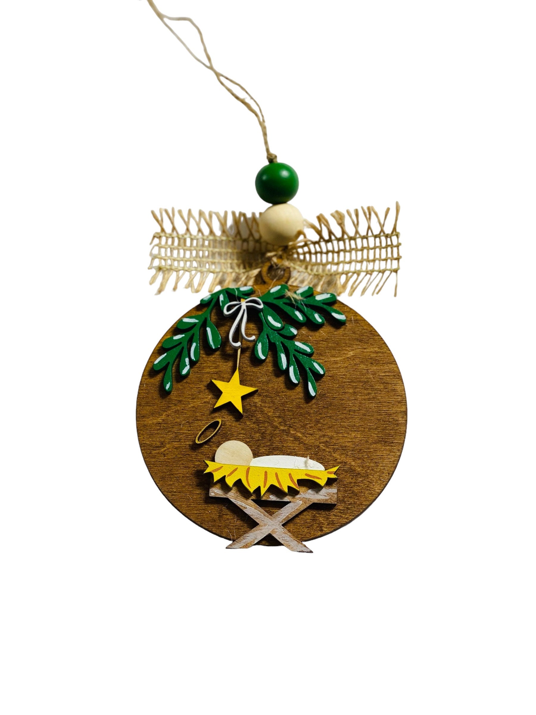 Set of 3 - Away in the Manger - Layered Wooden Christmas Ornaments