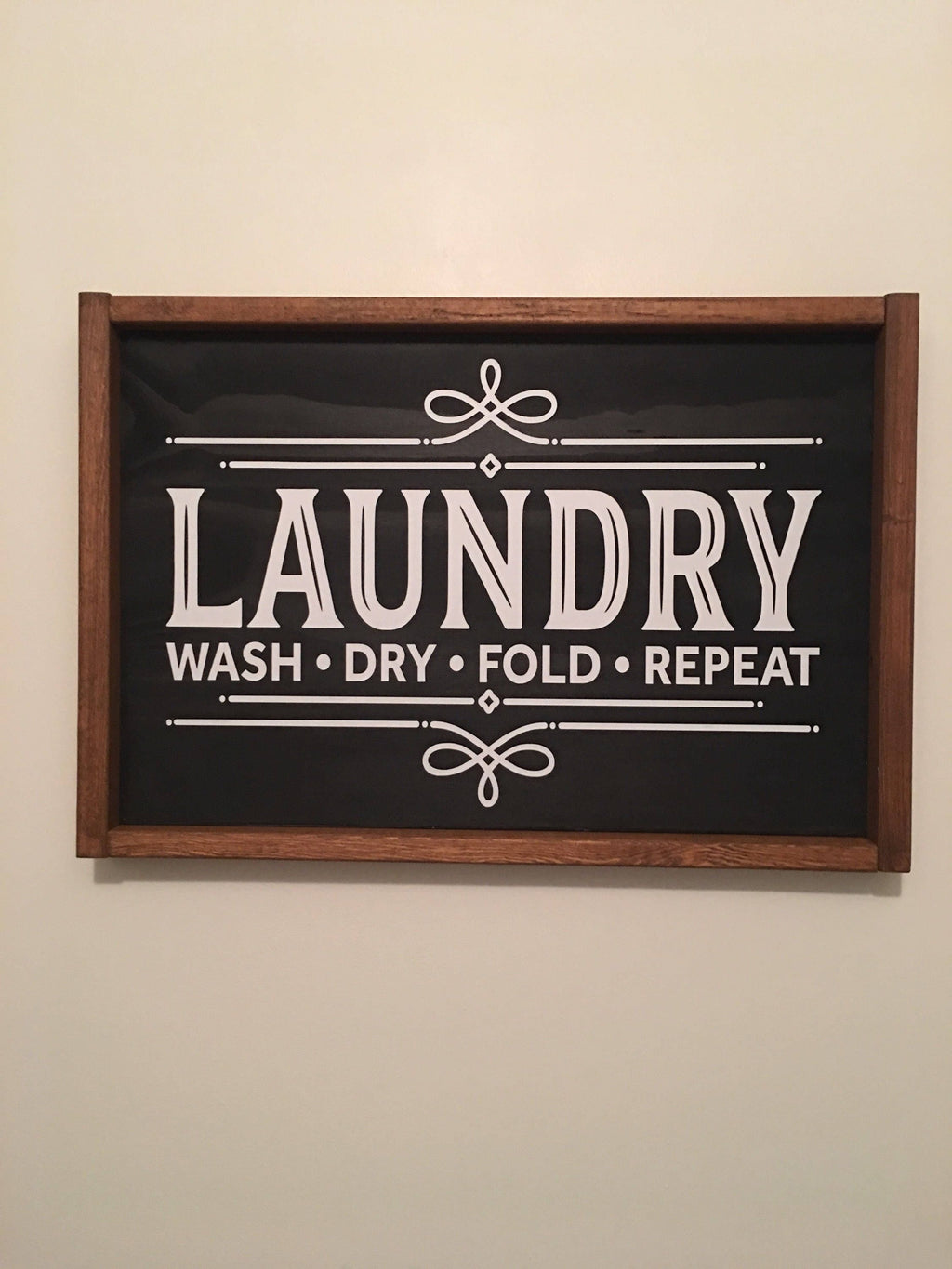 Laundry - Wash Dry Fold Repeat - Farmhouse - Framed - Rustic - Wooden Sign