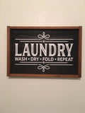 Laundry - Wash Dry Fold Repeat - Farmhouse - Framed - Rustic - Wooden Sign
