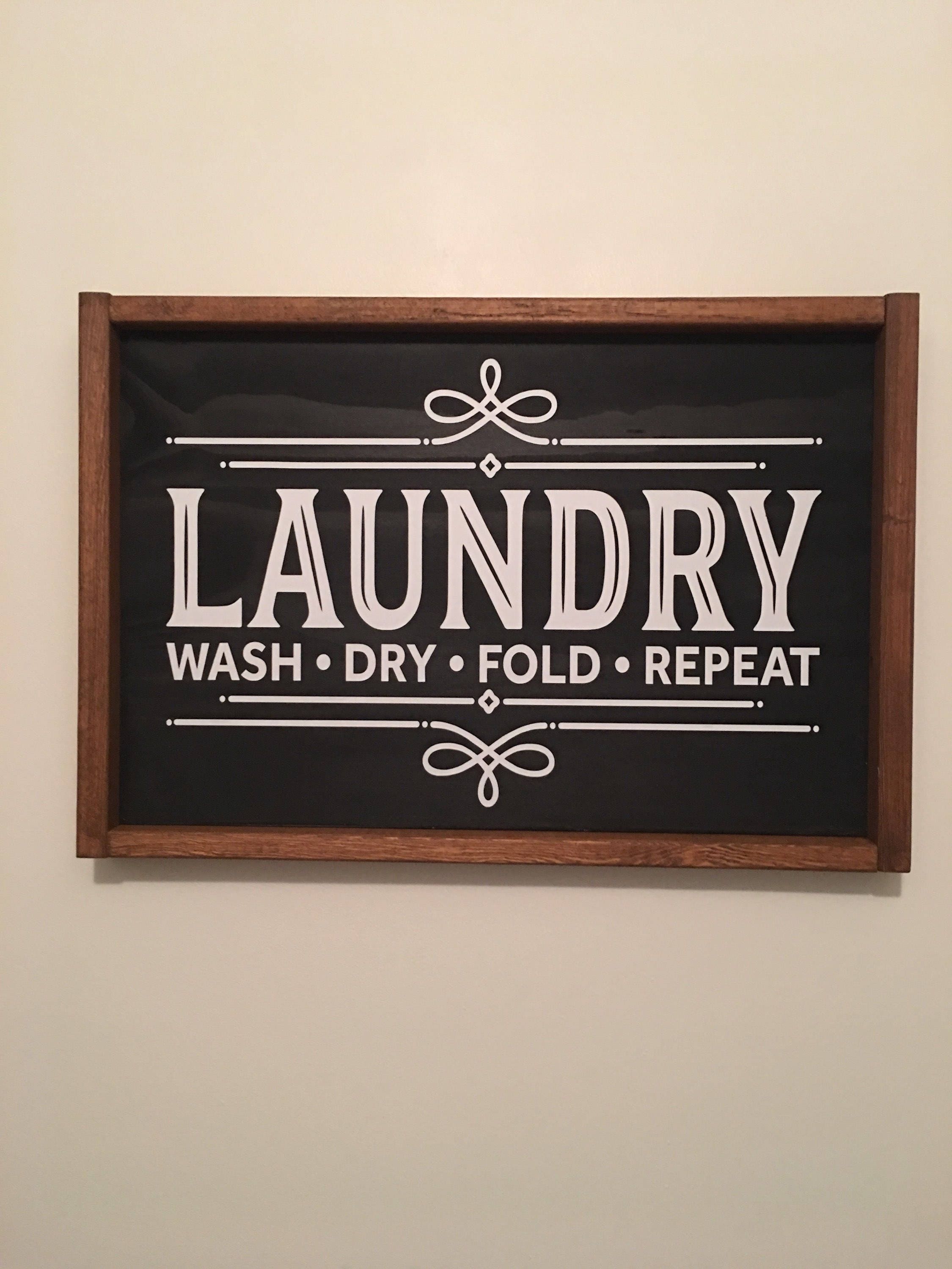 Laundry - Wash Dry Fold Repeat - Farmhouse - Framed - Rustic - Wooden Sign