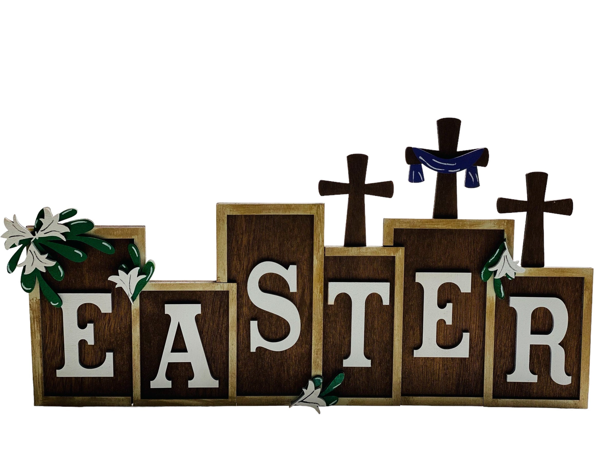 Easter | Decorative | Shelf Sitter | Spring Decor | Religious | Three Wooden Crosses