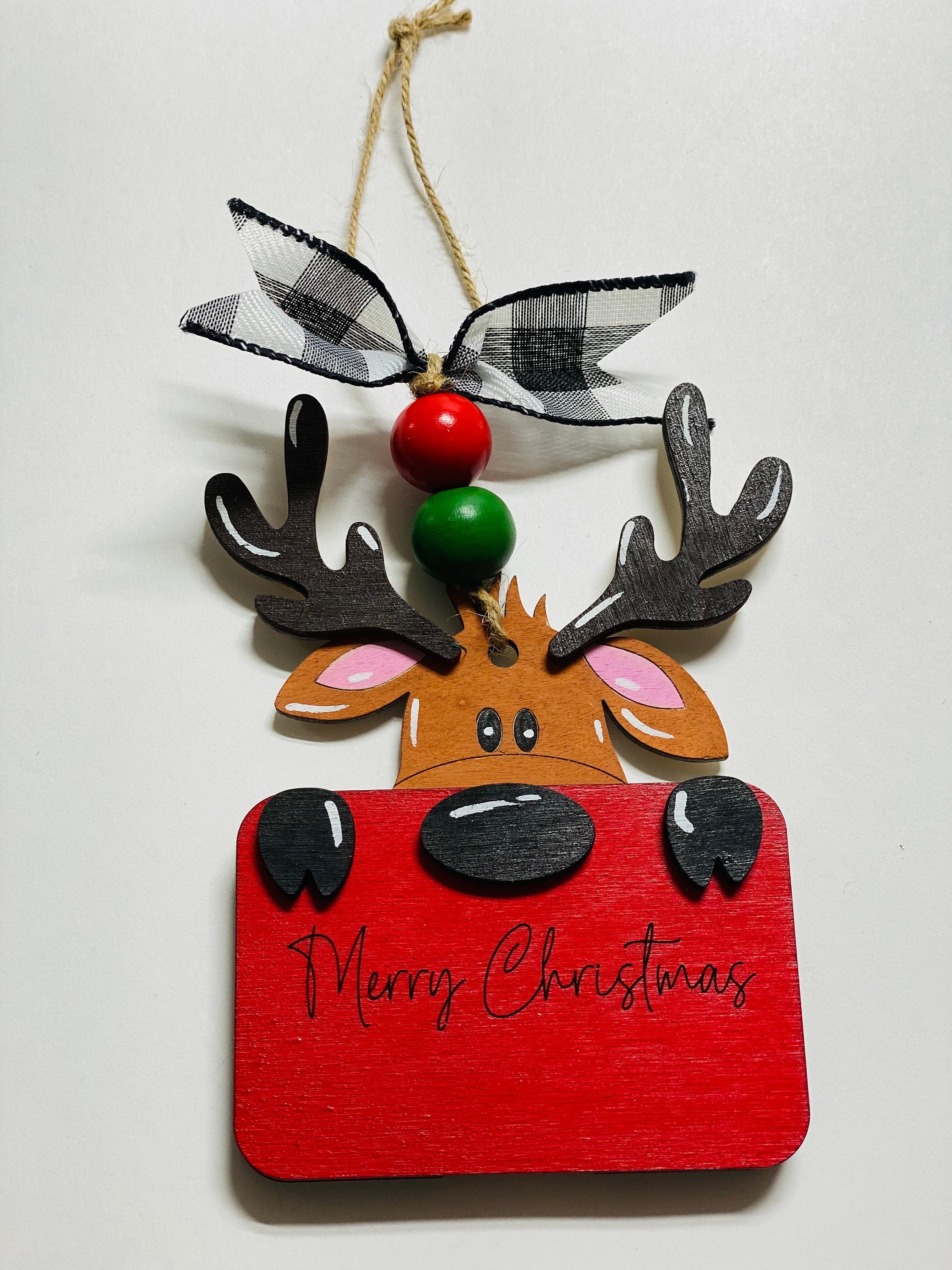 Reindeer -  Christmas Money or Gift Card Holder - Wooden Ornament