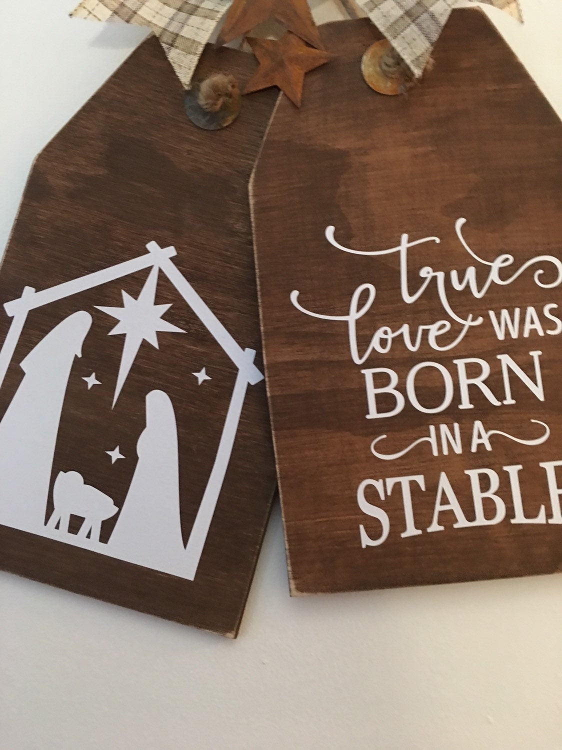 Nativity Religious Wooden Christmas Door Tags / Signs