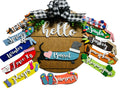 Hello Basset Hound - Interchangeable Holidays Seasons - Large Round Wooden Shiplap Door Hanger / Wreath/Sign - Gift Mom