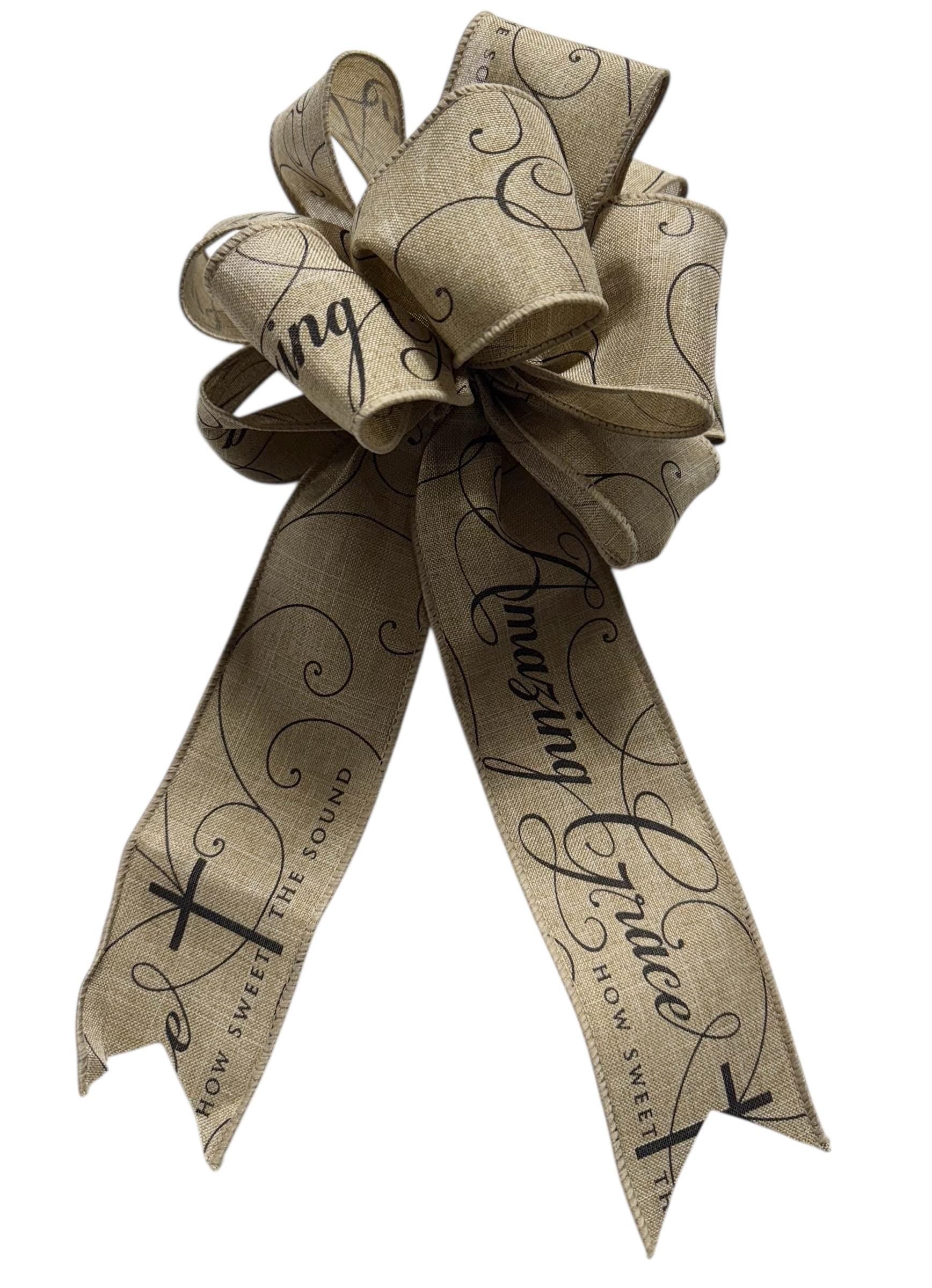 Burlap Black - Religious - Amazing Grace - Add On Bow for Wreaths or Signs - Puffy Fluffy Bow for Gift or Present