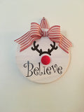 12" Round White Wooden Rudolph Believe Christmas Door Sign / Wreath