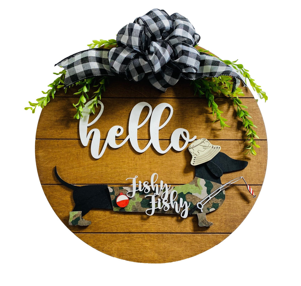 Add on Outfit for Dachshund Doxie - Fathers Day - Father’s Day - Weiner Dog - Large Round Wooden Shiplap Door Hanger / Wreath / Sign