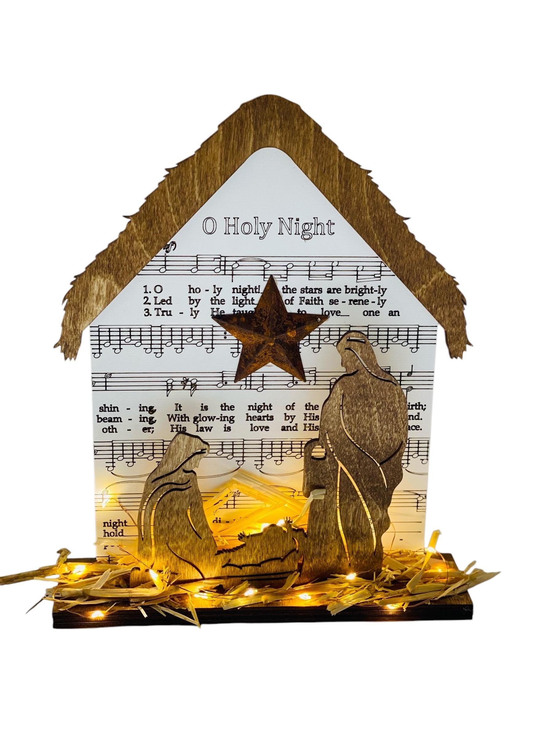 O Holy Night - Wooden Nativity - Lighted - Shelf Sitter - Christmas Decoration Decor