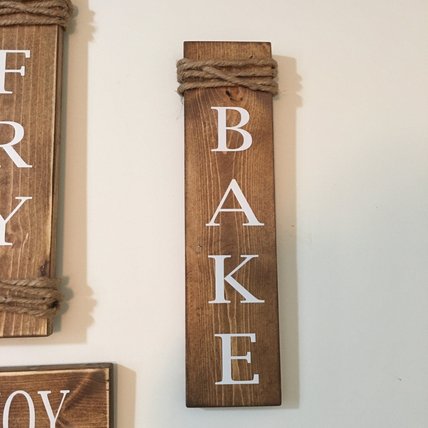 Rustic Set of 4 Wooden Kitchen Signs Cook / Fry / Bake / Enjoy
