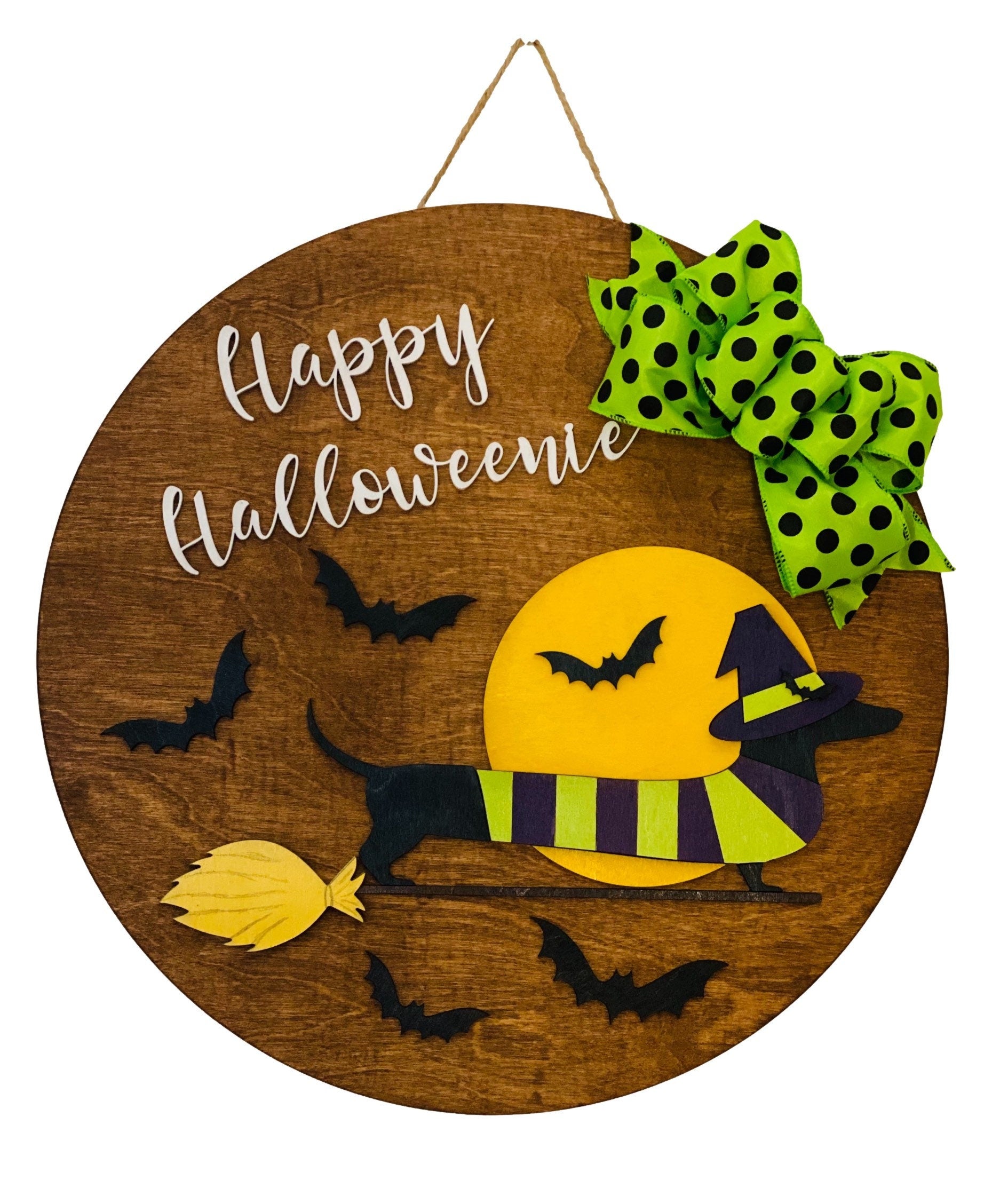 Happy Halloweenie - Halloween- Dachshund - Doxie Dog - Wooden Door Sign / Wreath