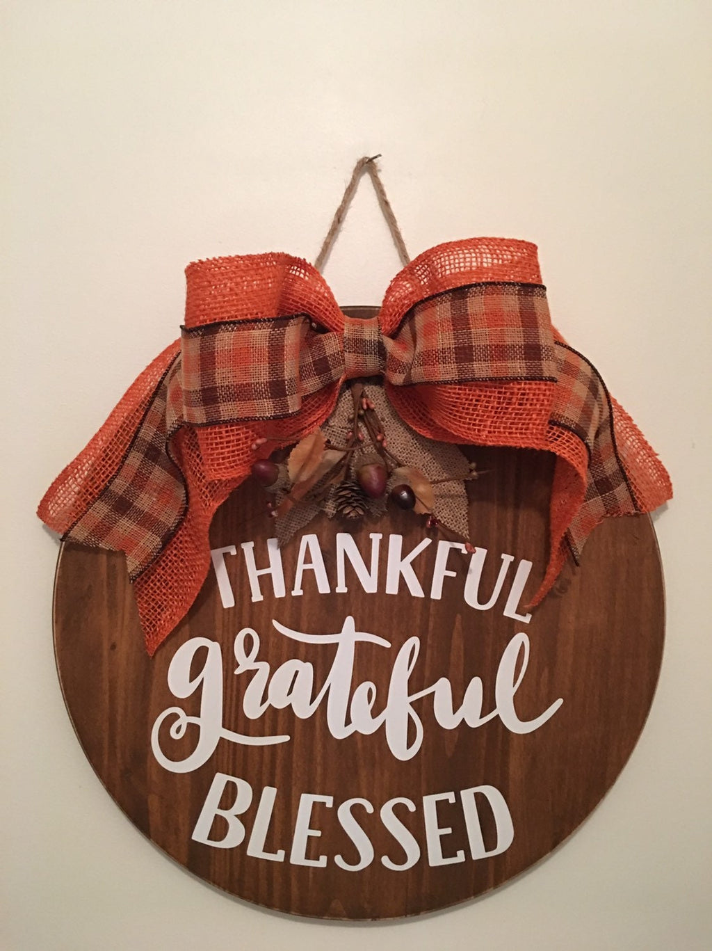 Thankful Grateful Blessed | 18" Wooden | Fall | Thanksgiving | Door Sign | Wreath