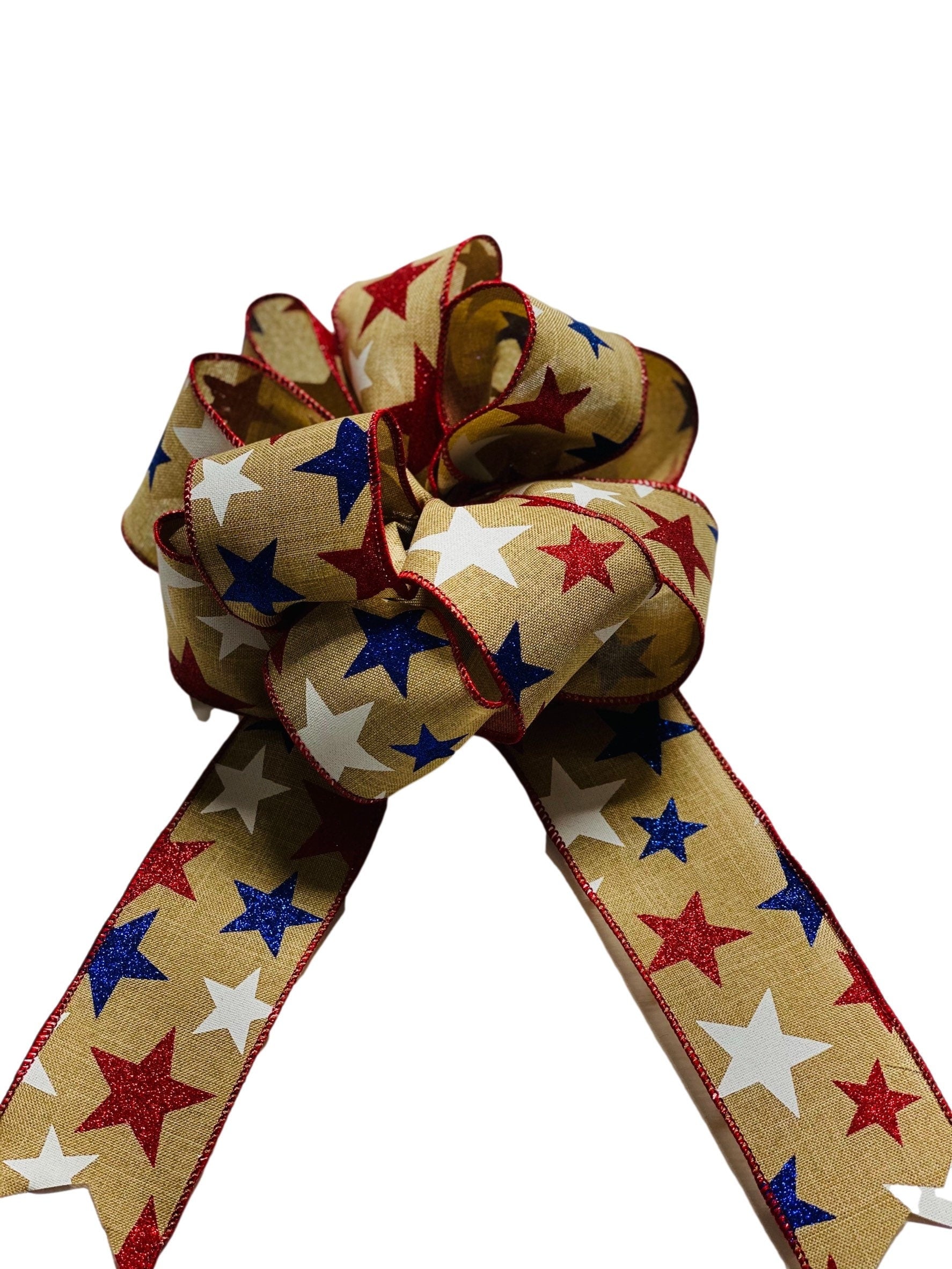 Red White Blue - Stars  - Add On Bow for Wreaths or Signs - Puffy Fluffy Bow for Gift or Present