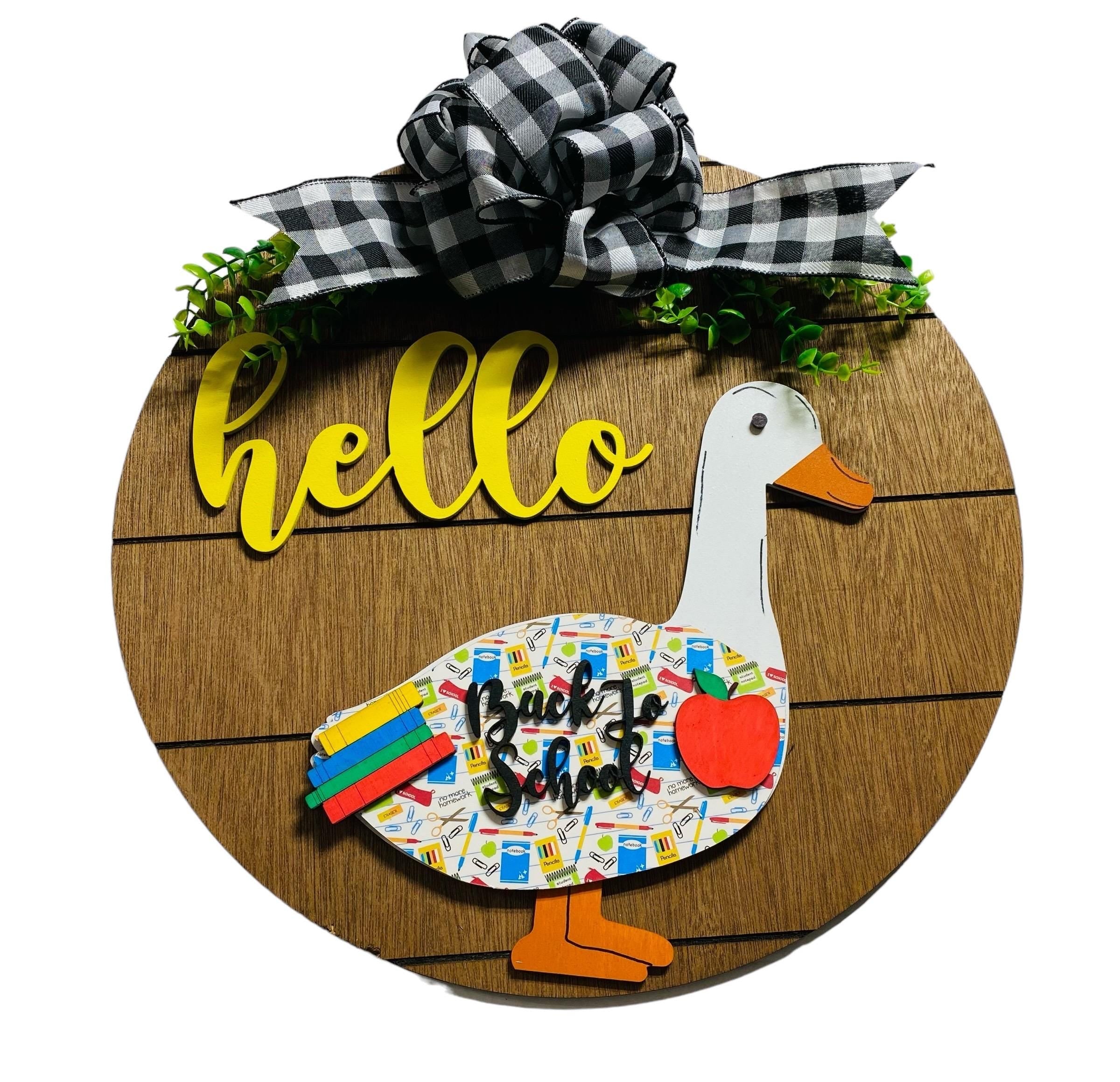 Add on Outfit - Back to School - For Goose Goosey Interchangeable Large Round Wooden Shiplap Door Hanger / Wreath - Standup