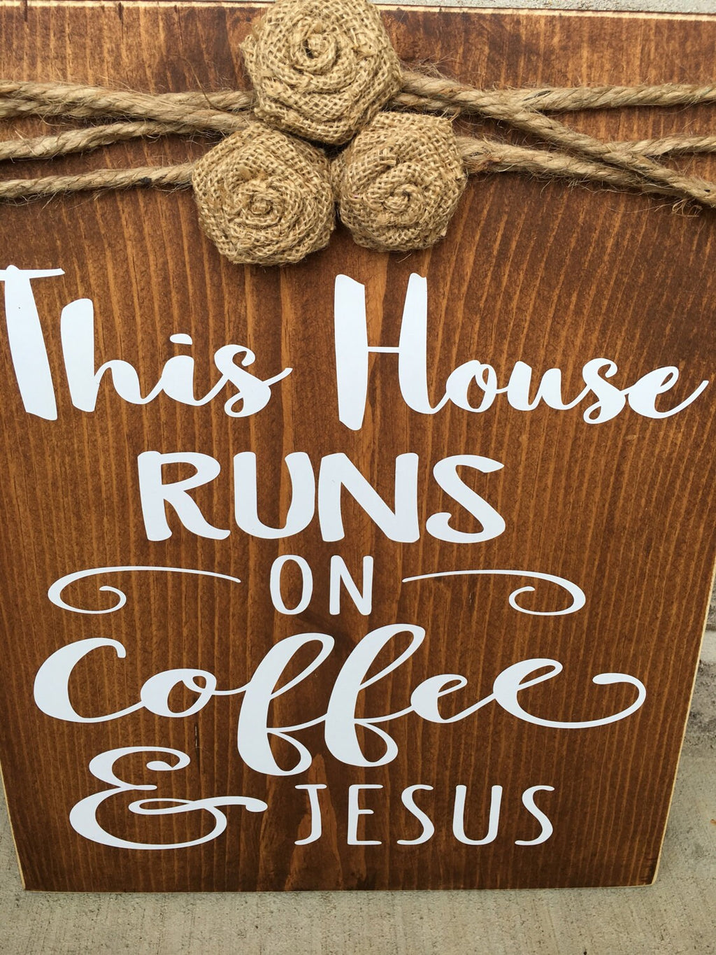 11" x 14" This House Runs on Coffee and Jesus Religious Rustic  Wooden Wall Sign