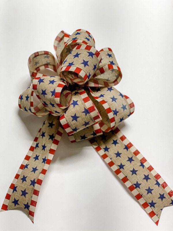 Red White Blue - Stars and Stripes - Add On Bow for Wreaths or Signs - Puffy Fluffy Bow for Gift or Present
