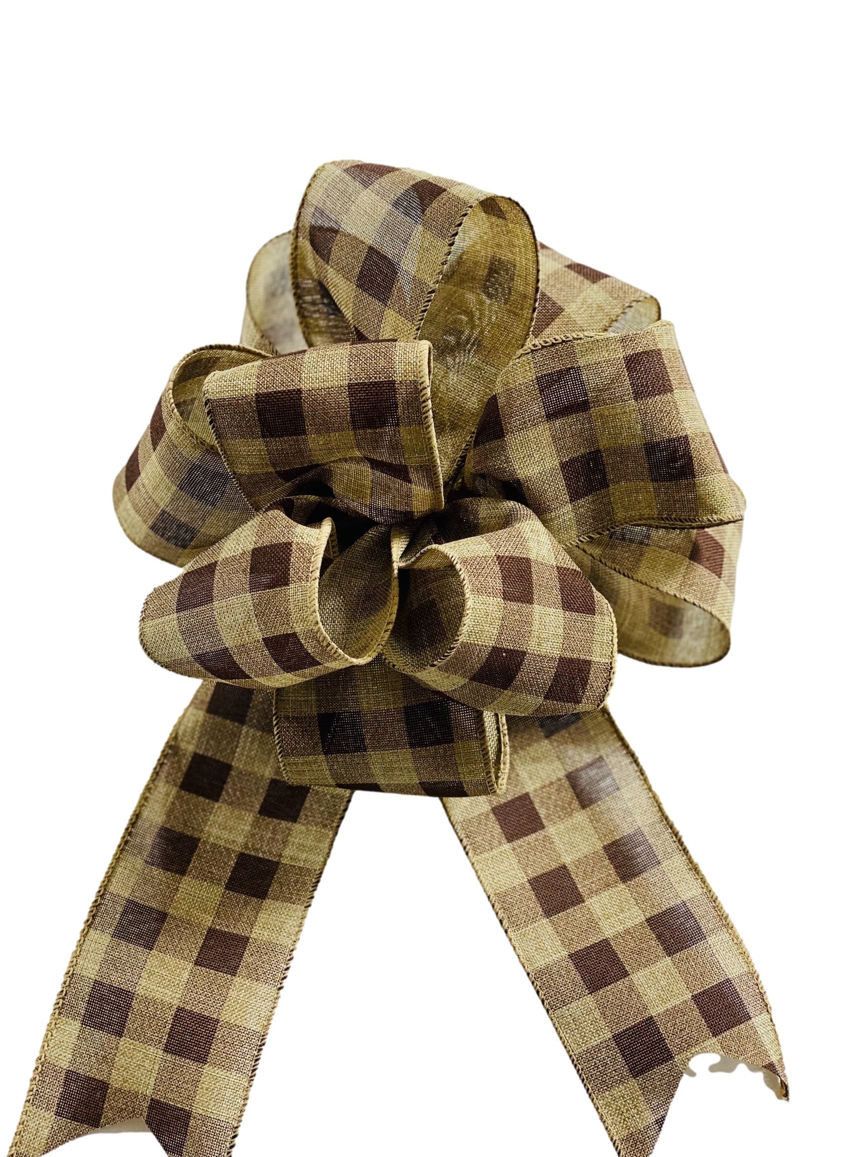 Brown Tan Buffalo Plaid - Fall Thanksgiving - Add On Bow for Wreaths or Signs - Puffy Fluffy Bow for Gift or Present