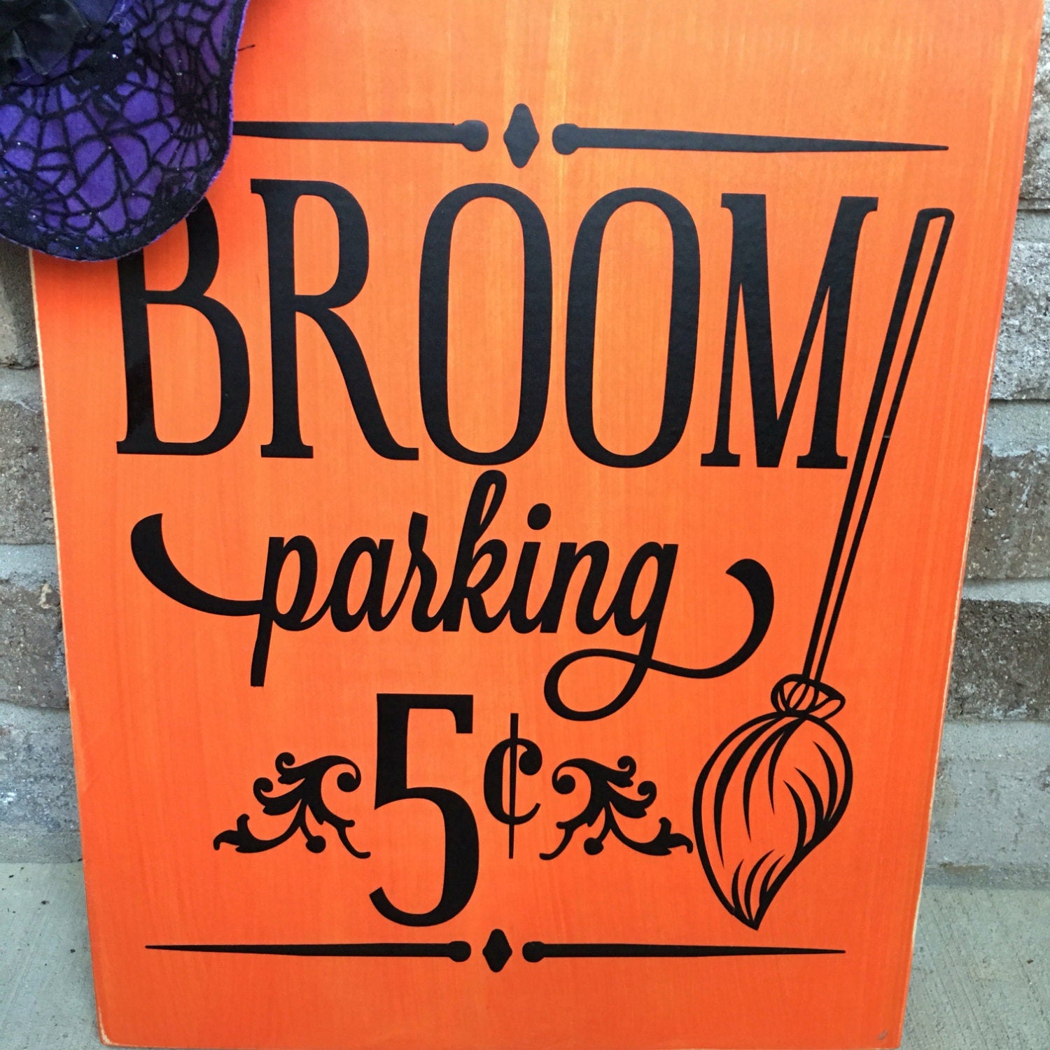 Rustic 11" x 14" Wooden Witch's Broom Parking Halloween Sign
