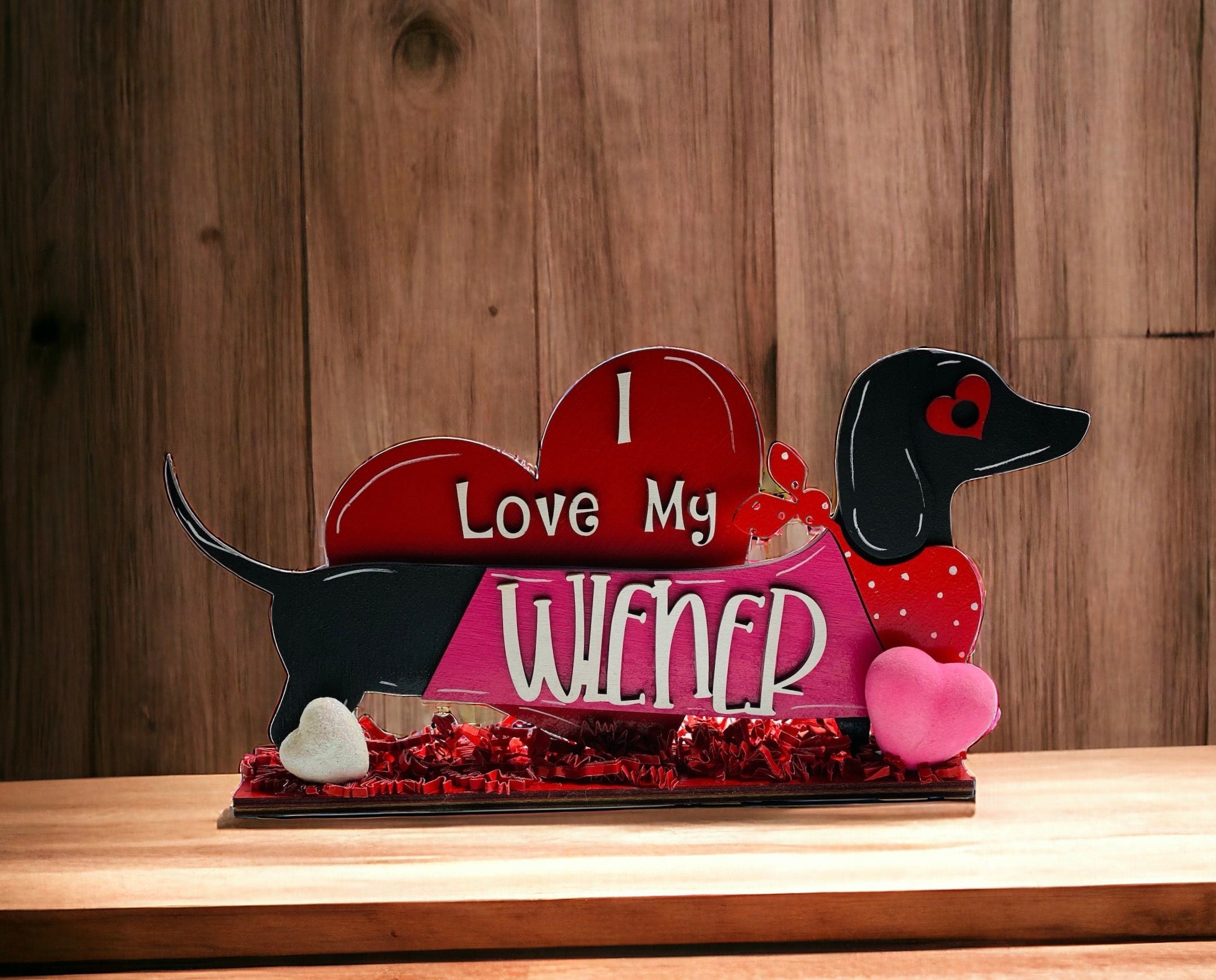 I Love My Wiener | Valentine’s Valentines Day | Dog Dachshund Doxie | Winter | Decorative | Shelf Sitter