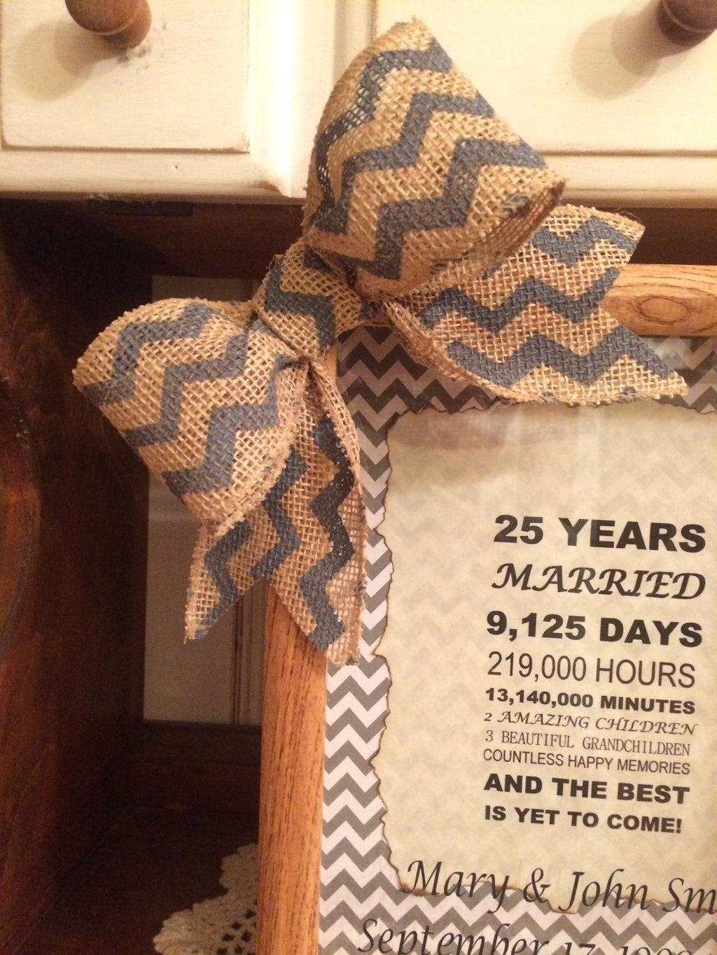 Personalized 25th Wedding Anniversary Gift Years, Months, & Days Countdown 8 x 10 Wooden Shadow Box