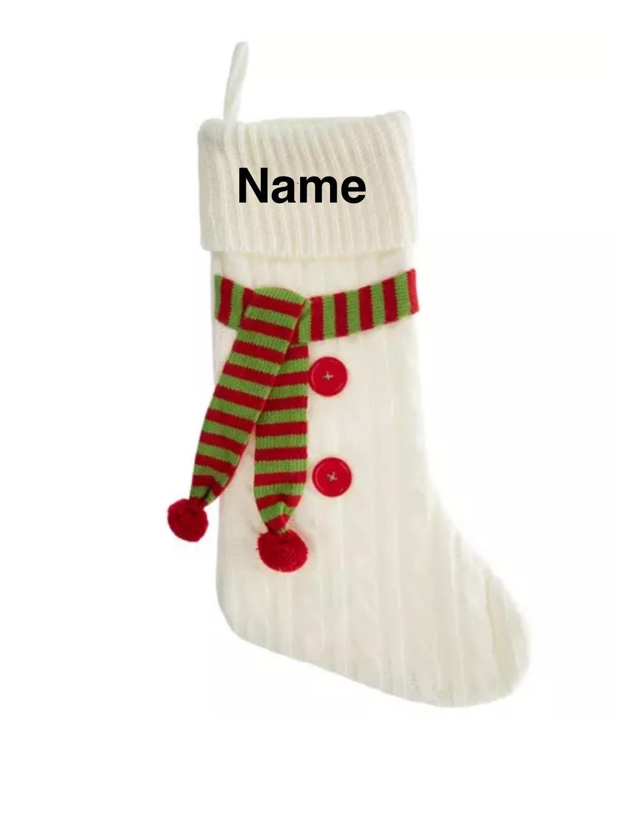 Personalized Embroidered - White Knit with scarf - Christmas Stocking Sock