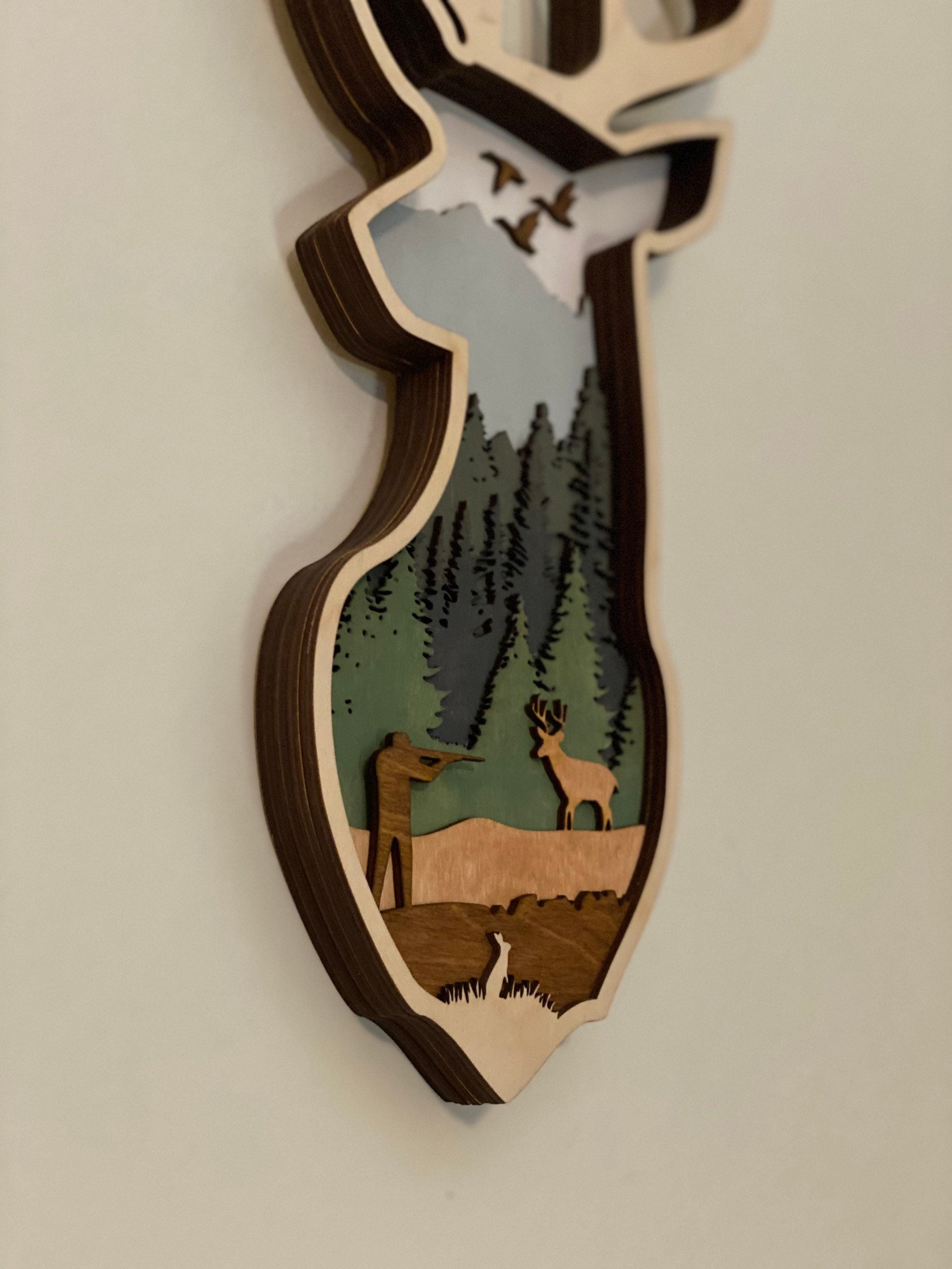 Deer Head | Layered Wooden Door Sign / Wreath | Fathers Father’s Day Gift for Dad