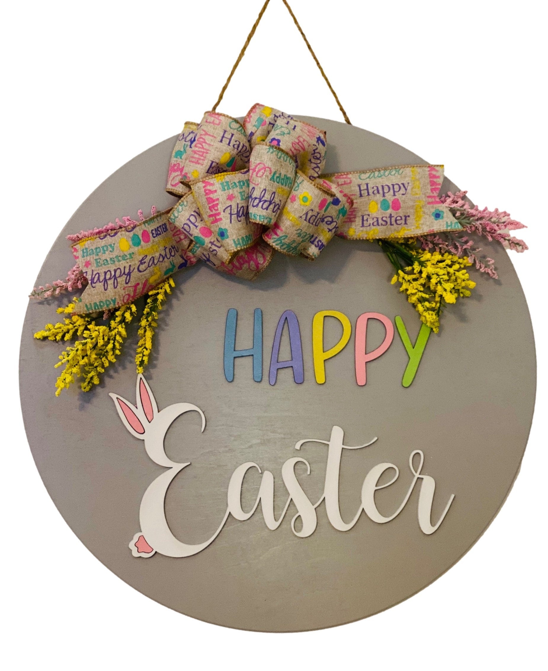 Happy Easter - Raised Lettering- Bunny - Large - Door Sign / Wreath