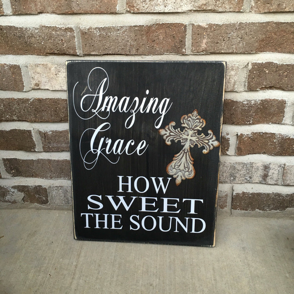 11" x 14" Amazing Grace Religious Rustic  Wooden Wall Sign