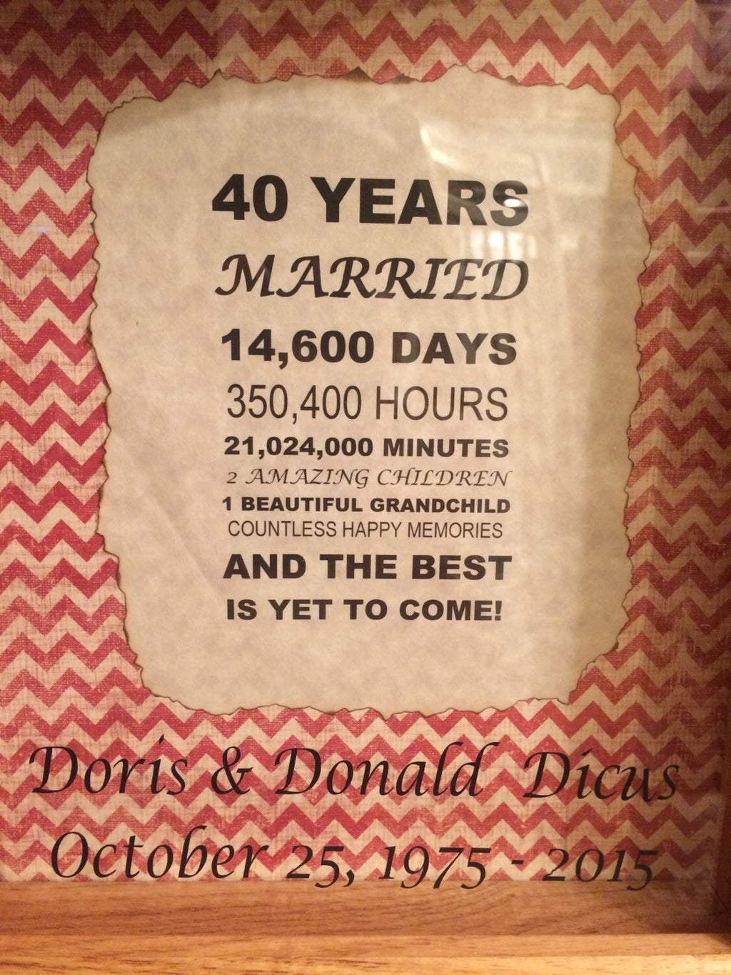 Personalized 40th Wedding Anniversary Gift Years, Months, & Days Countdown 8 x 10 Wooden Shadow Box FREE SHIPPING