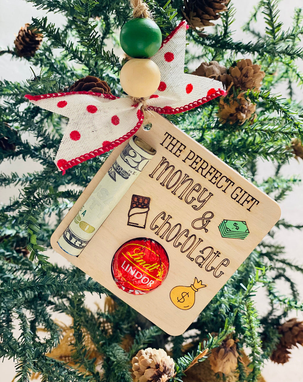 Christmas  - Money Holder / Chocolate - Wooden Ornament - Gift for Him Her