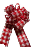 Red / White Buffalo Plaid - Add On Bow for Wreaths or Signs - Puffy Fluffy Bow for Gift or Present