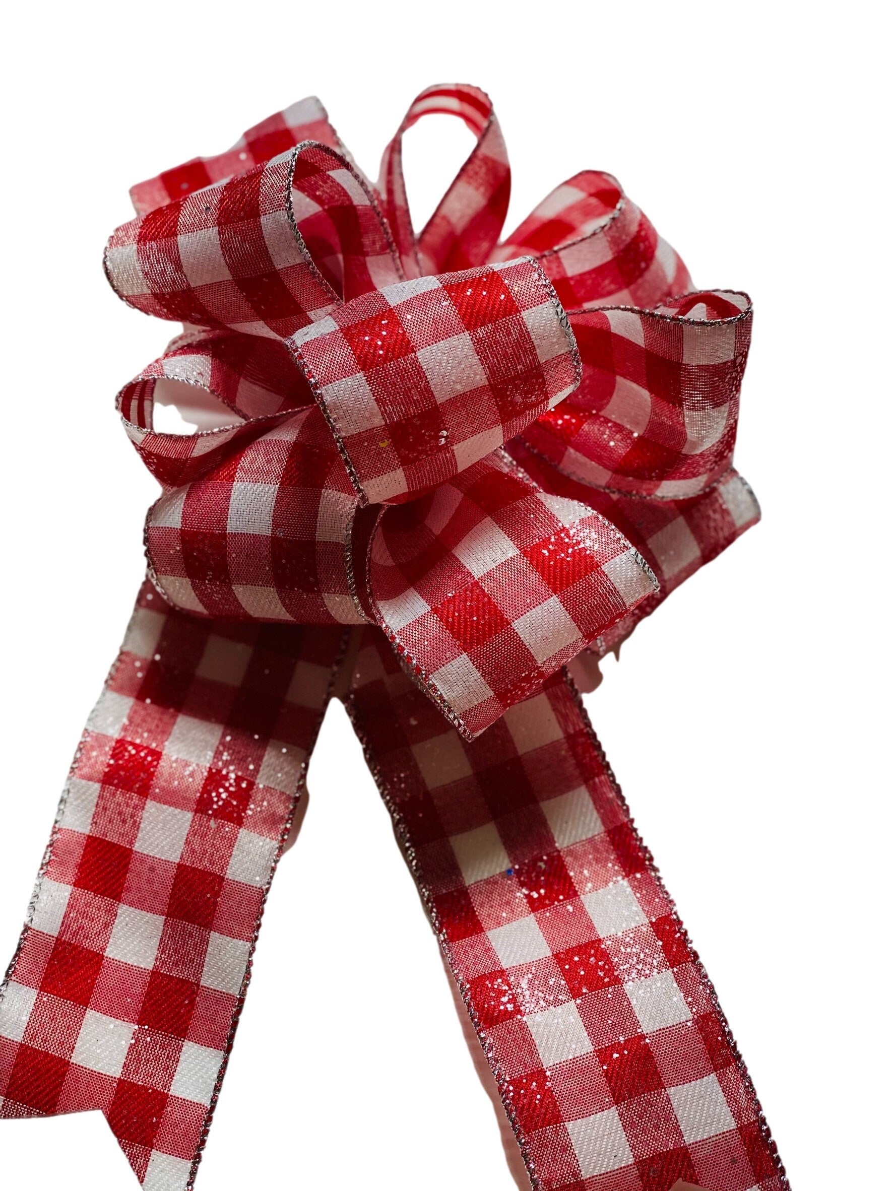Red / White Buffalo Plaid - Add On Bow for Wreaths or Signs - Puffy Fluffy Bow for Gift or Present