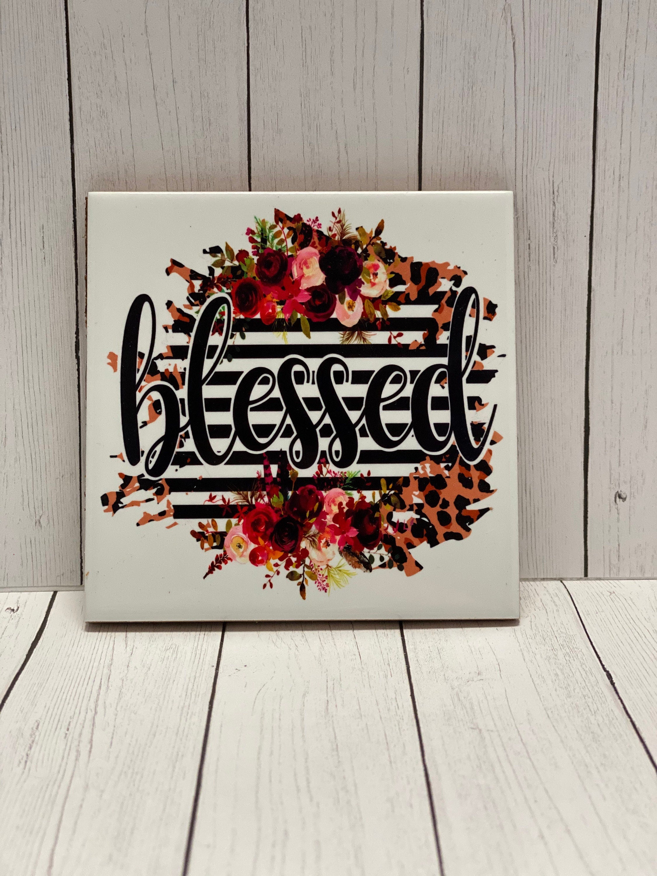 Blessed - Set of 4 - Tile Coasters - Gift Present for Wedding