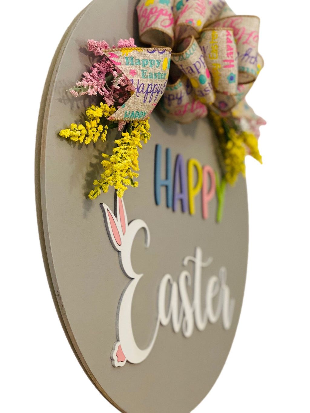 Happy Easter - Raised Lettering- Bunny - Large - Door Sign / Wreath