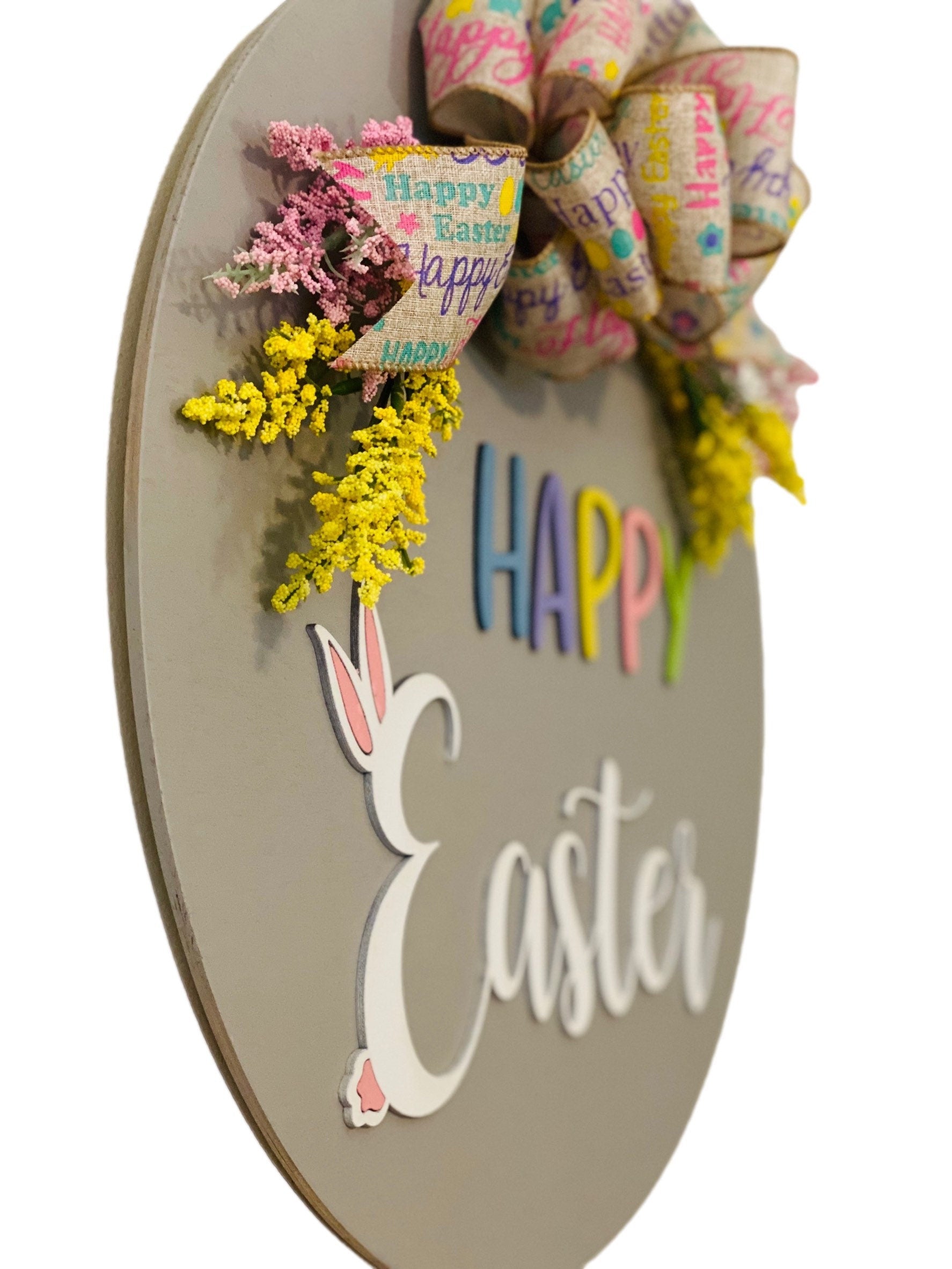 Happy Easter - Raised Lettering- Bunny - Large - Door Sign / Wreath