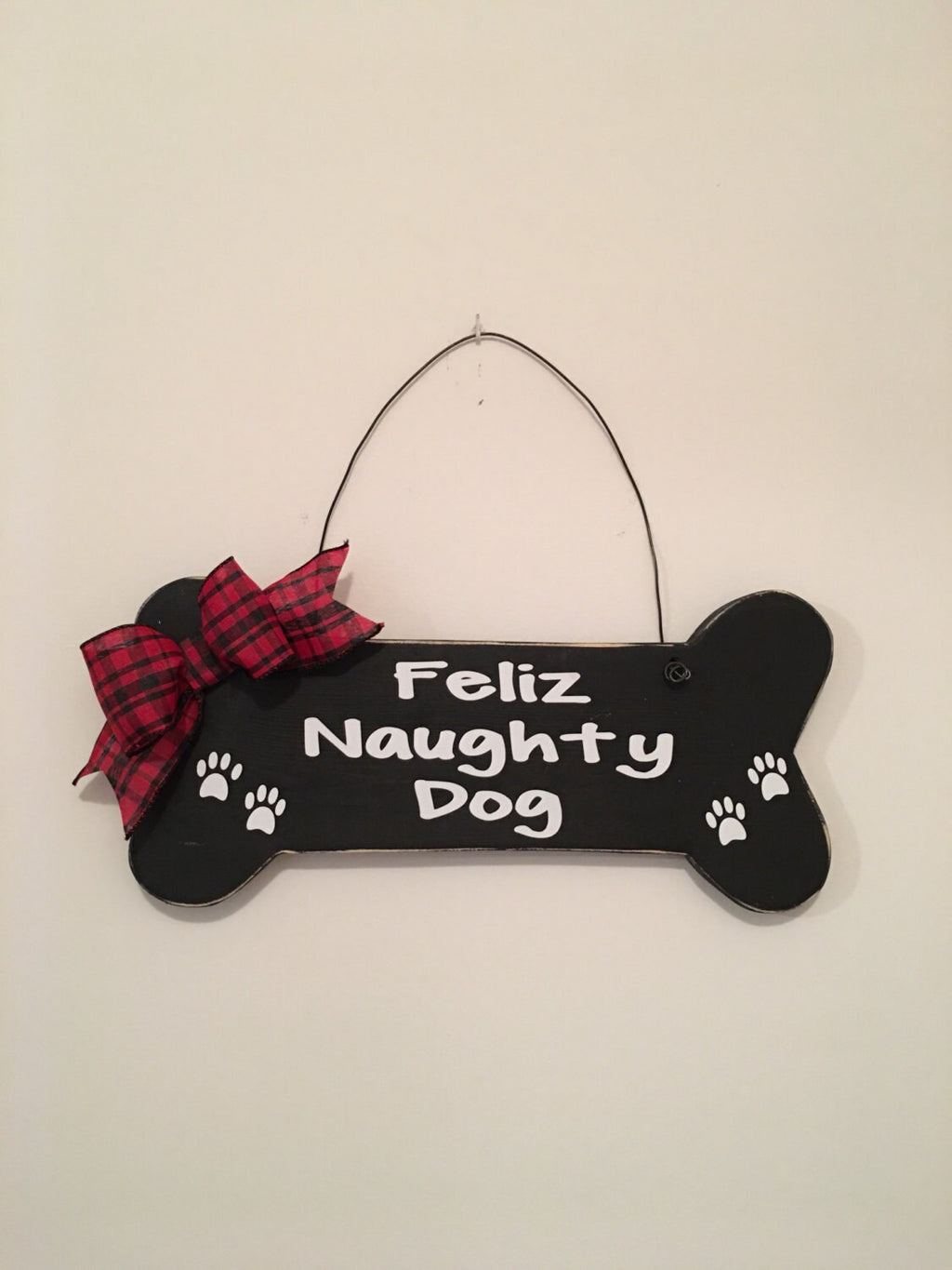 Feliz Naughty Dog Black Bone shaped Christmas / Dog Decorative Wall Sign FREE SHIPPING
