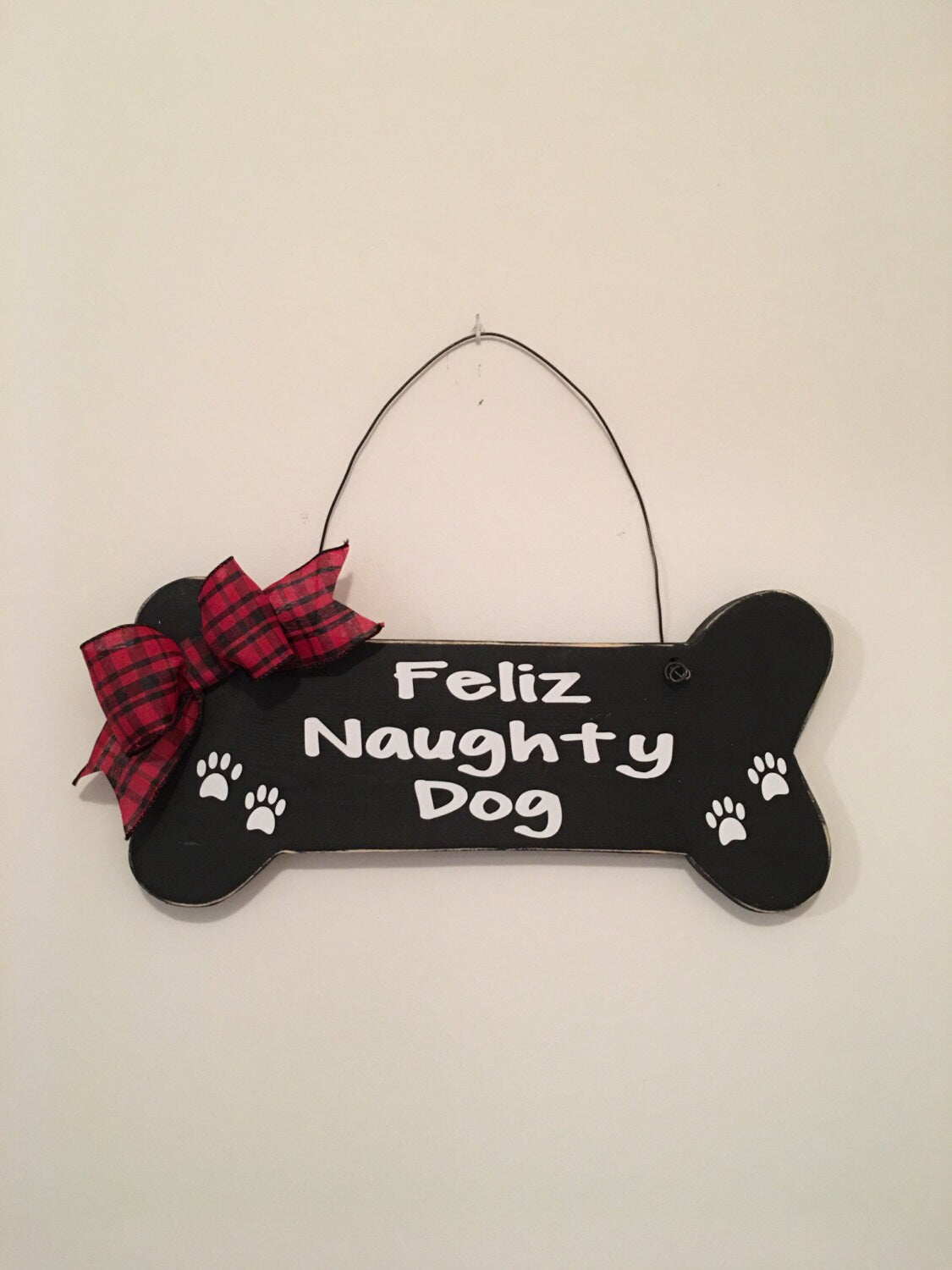 Feliz Naughty Dog Black Bone shaped Christmas / Dog Decorative Wall Sign FREE SHIPPING