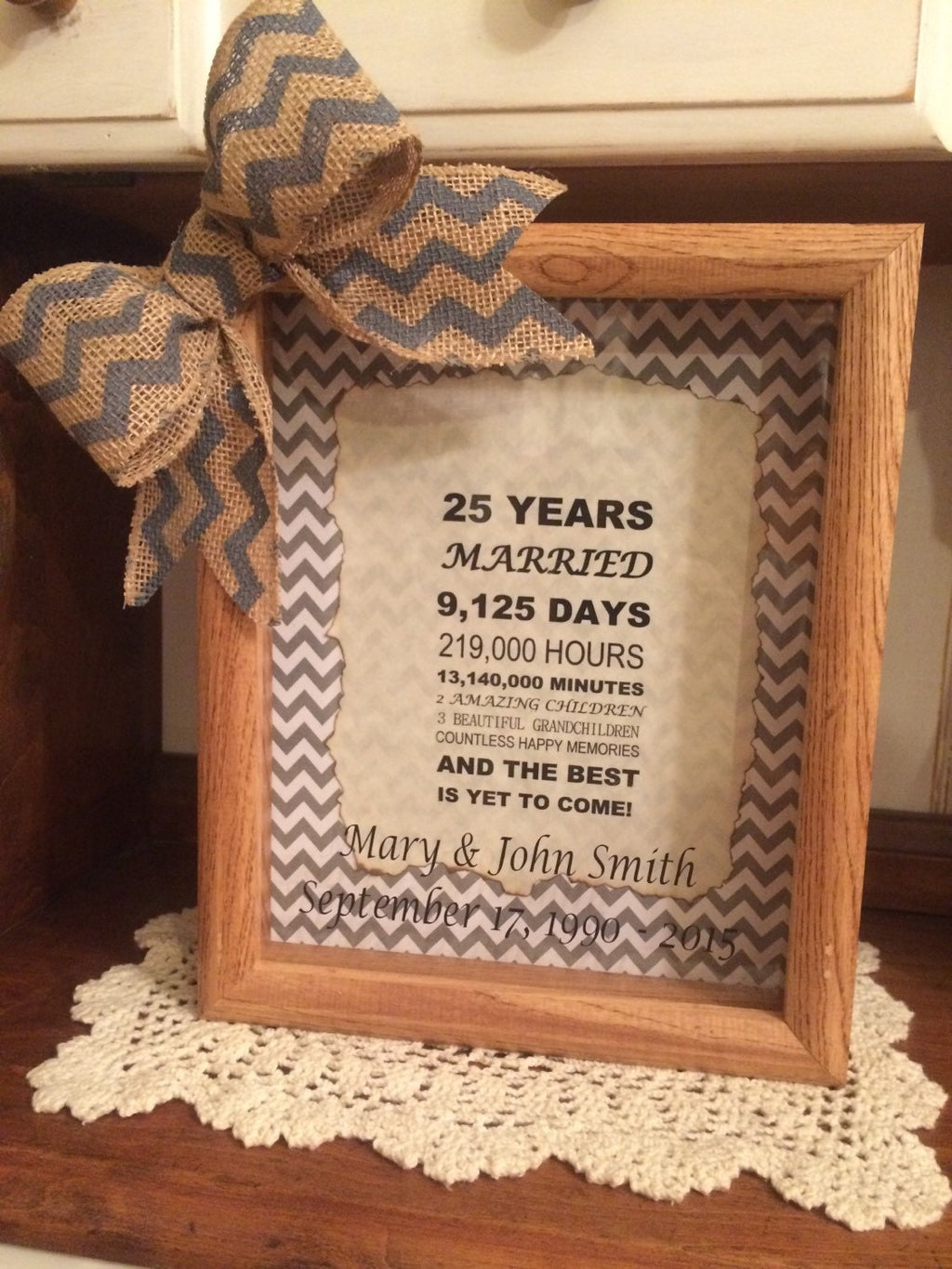 Personalized 25th Wedding Anniversary Gift Years, Months, & Days Countdown 8 x 10 Wooden Shadow Box
