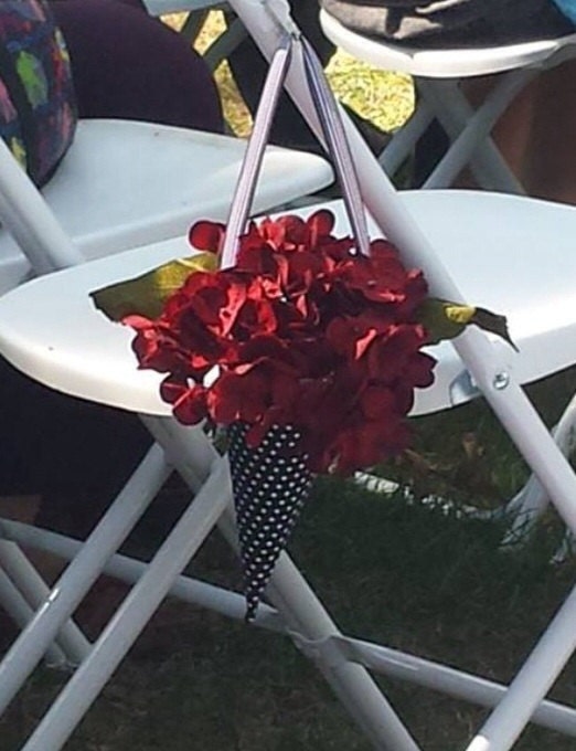 12 Wedding /Tea Party Deep Red Hydrangea with Black and White Polka Dot Hanging Cone FREE SHIPPING