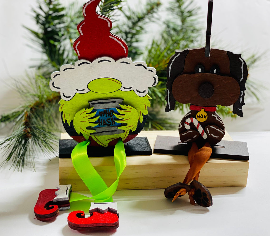 Mean One Gnome and Max the Dog Set -  Shelf Sitter - Christmas Decoration Decor