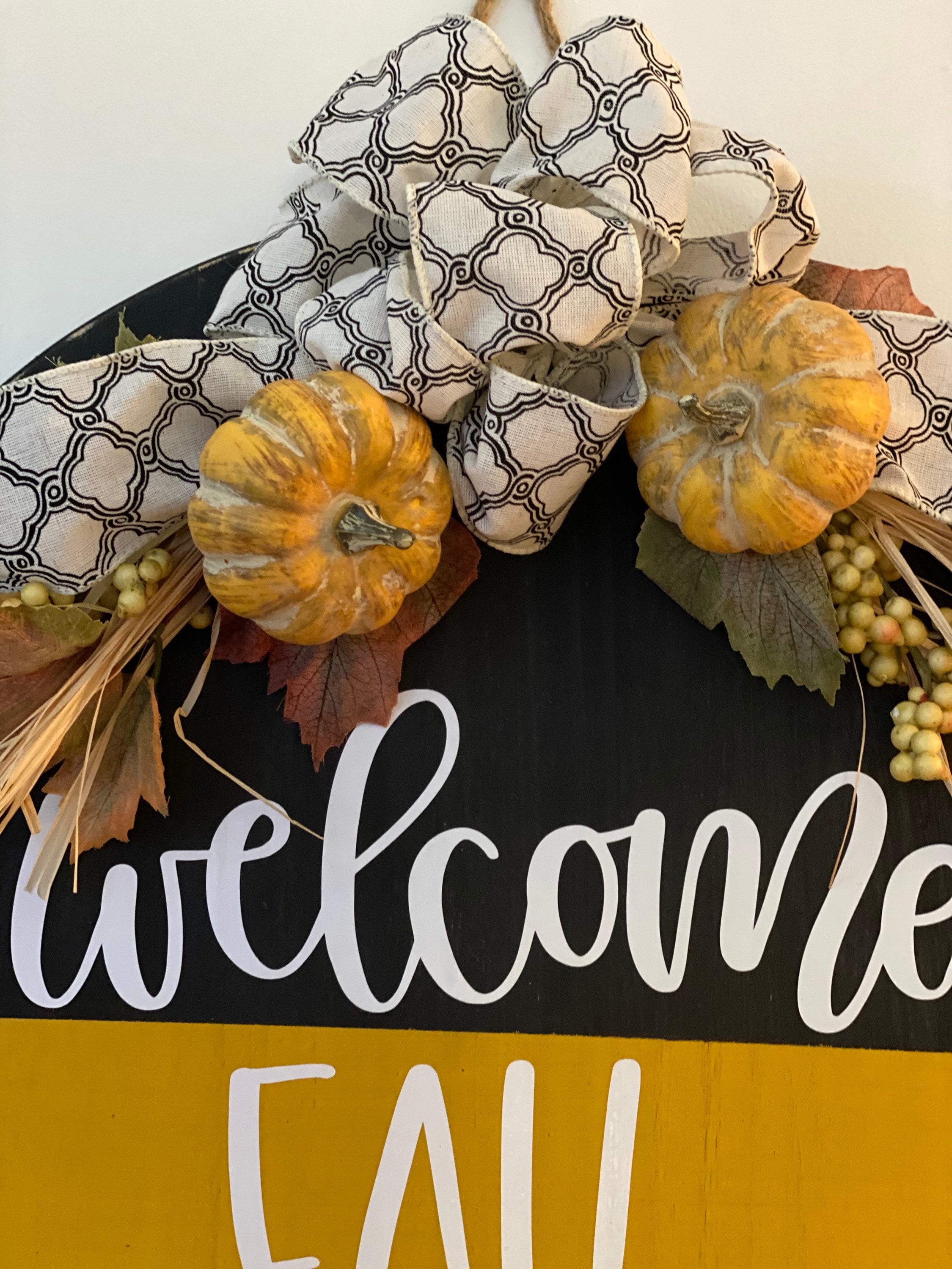 Welcome Fall - Split Black Gold - Wooden - Fall Door Sign / Wreath