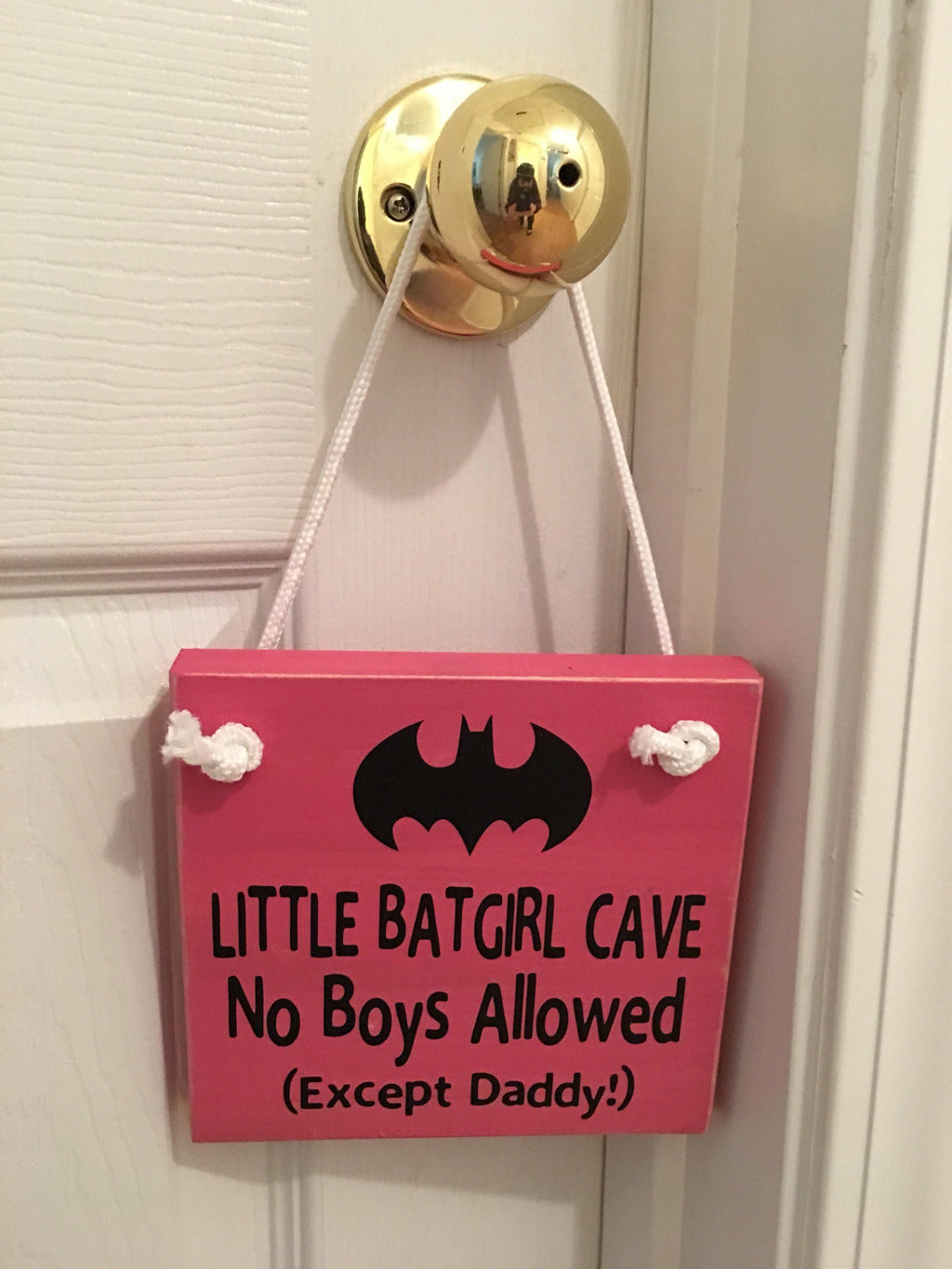 Adorable - Rustic Pink - Little Bat Girl Cave - Wooden Door Sign for Little Girls Room / Nursery