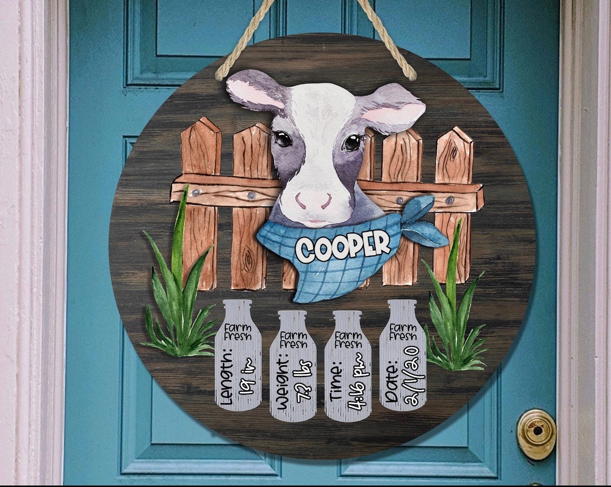 Farm Nursery - Hospital Room - Personalized - Cow and Milk Jugs - Baby Shower Gift - Door Sign / Wreath
