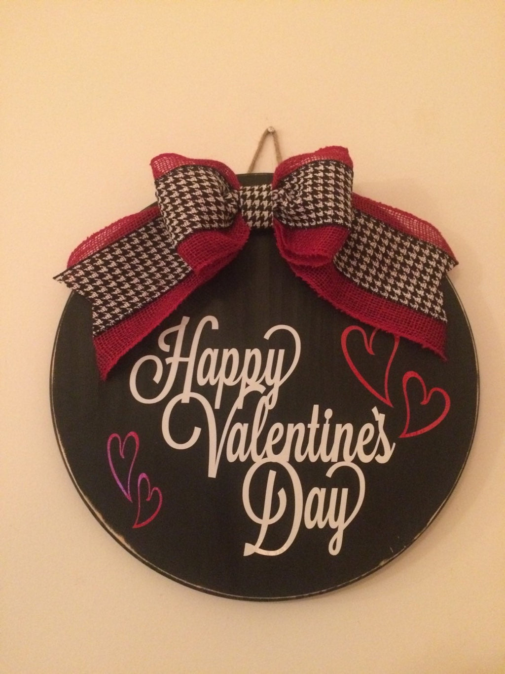 18" Round - Black - Happy Valentine's Day -  Door Sign / Wreath