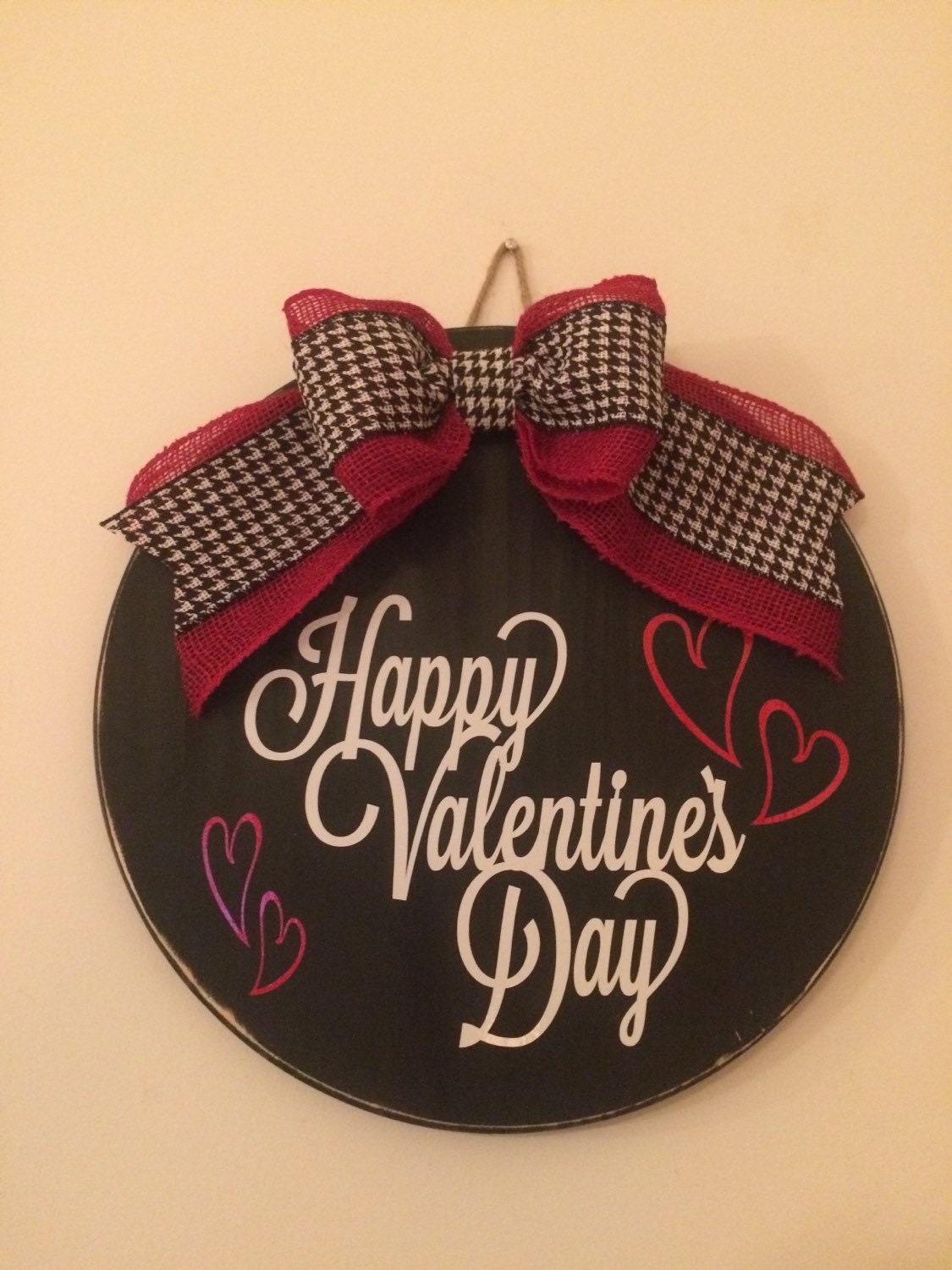 18" Round - Black - Happy Valentine's Day -  Door Sign / Wreath