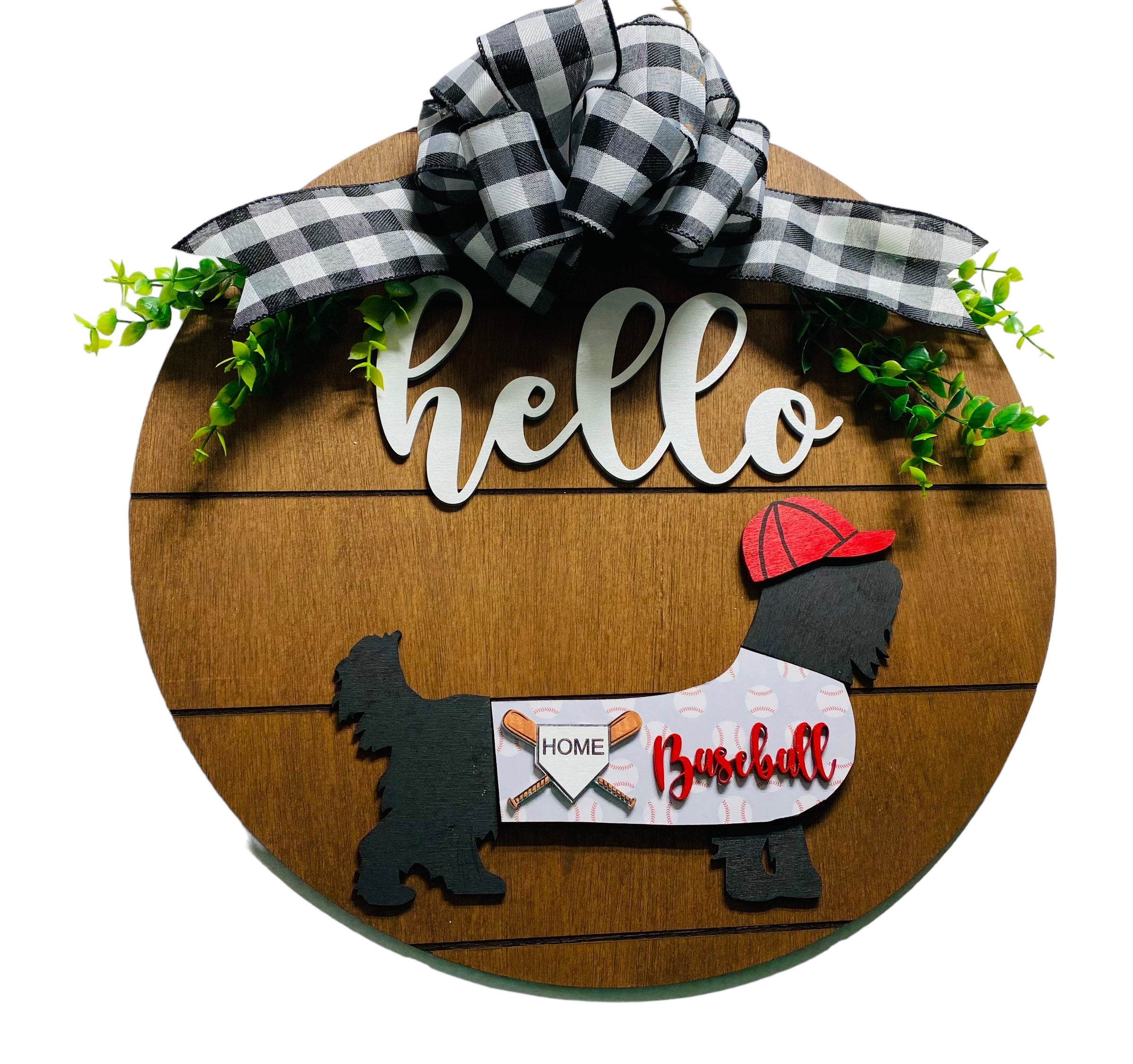 Add on Outfit for  Yorkie Frenchie Pug - Baseball - Dog - Large Round Wooden Shiplap Door Hanger / Wreath / Sign