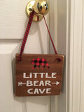 Brown | Rustic | Little Bear Cave | Buffalo Plaid | Wooden | Door Sign | Door Hanger| Little Boys Room | Nursery