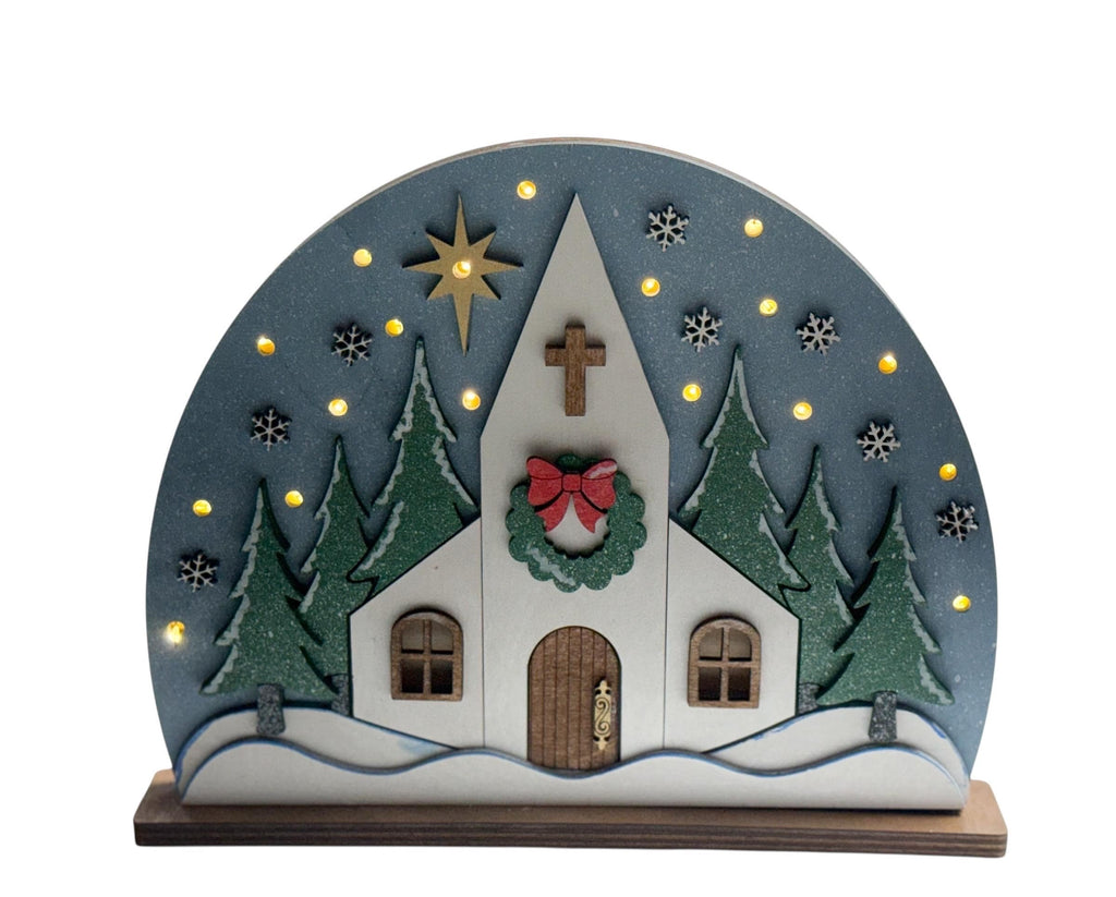 Church | Lighted | Christmas | Religious | Decorative | Shelf Sitter