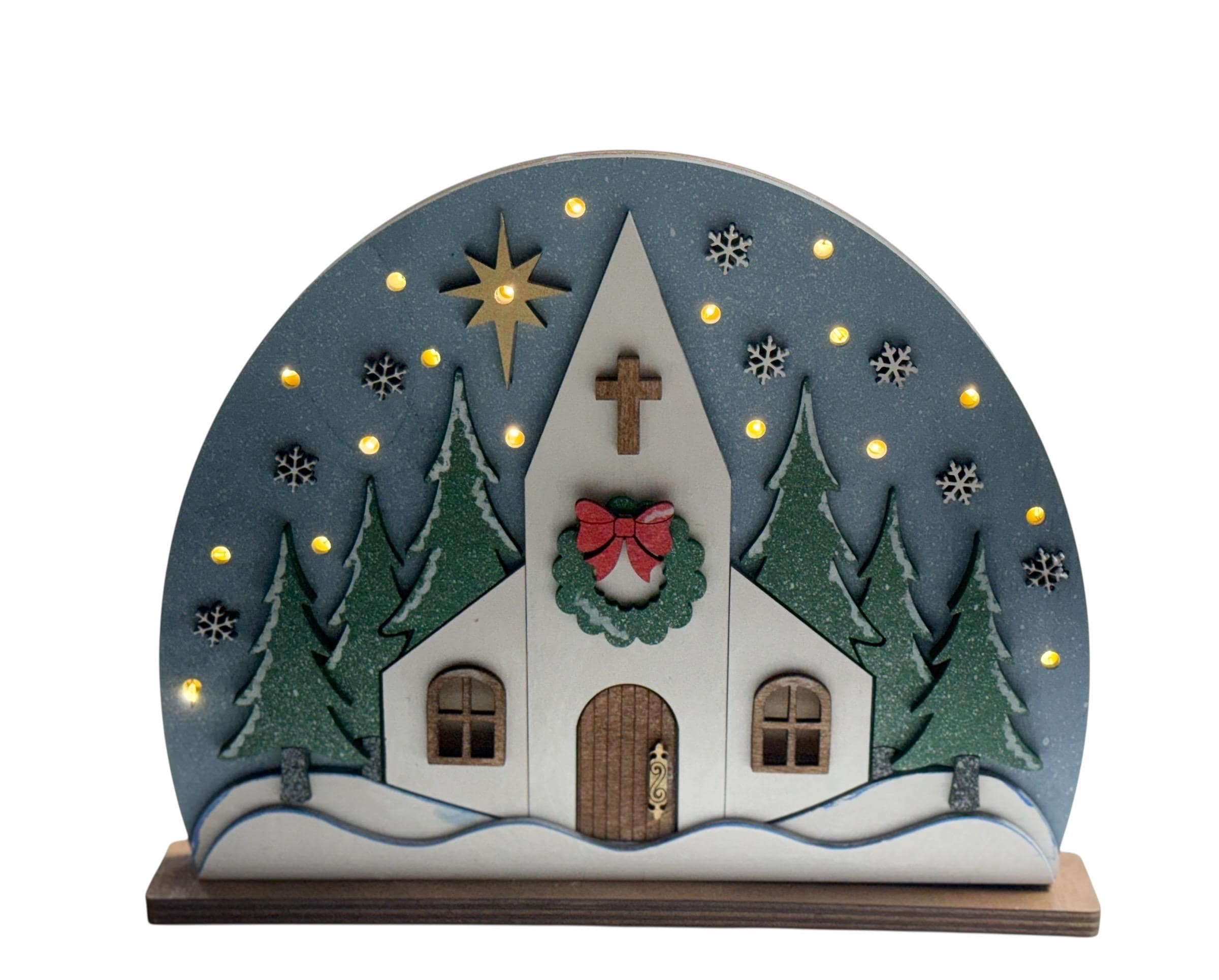 Church | Lighted | Christmas | Religious | Decorative | Shelf Sitter