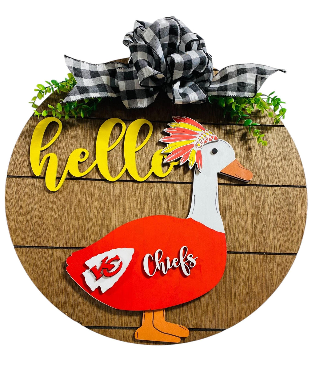 Add on Outfit - Kansas City Chiefs - Football - For Goose Goosey Interchangeable Large Round Wooden Shiplap Door Hanger / Wreath or Standup